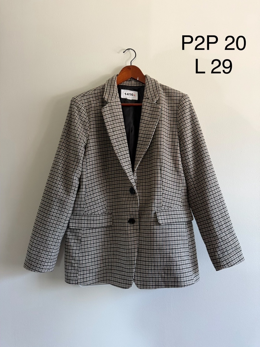 Classic Academia Houndstooth Plaid Blazer | Preppy Tailored Jacket M/L - Picture 2 of 7
